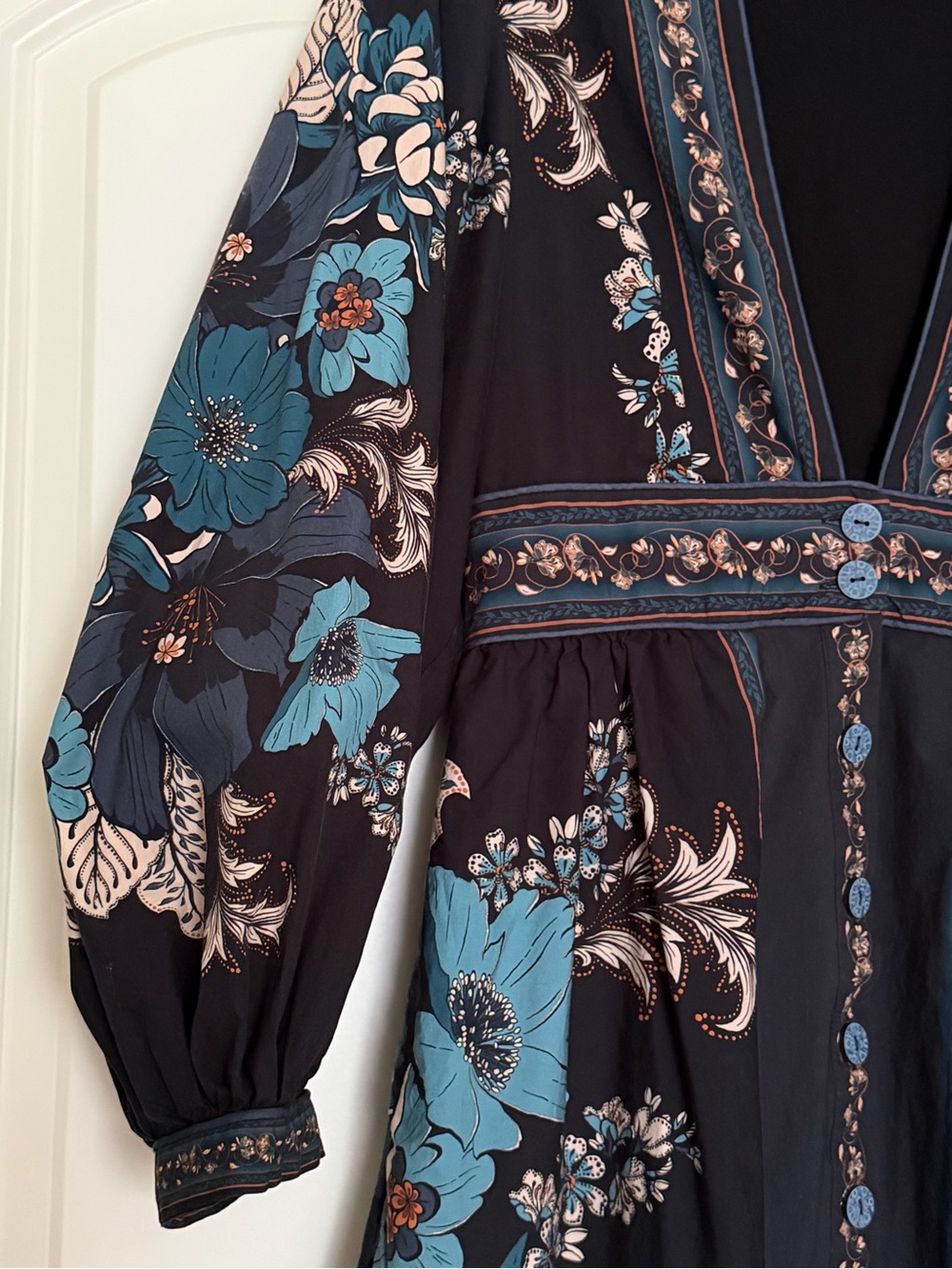 Bohemian Navy Floral V-Neck Maxi Dress - Picture 7 of 10